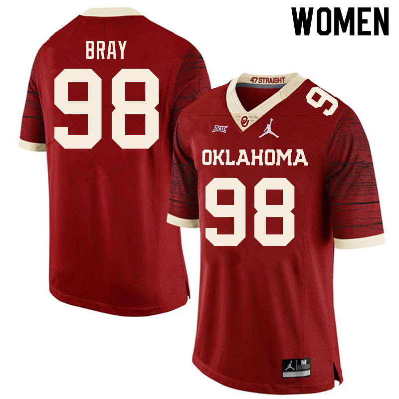 Women #98 Hayden Bray Oklahoma Sooners College Football Jerseys Sale-Retro - Click Image to Close